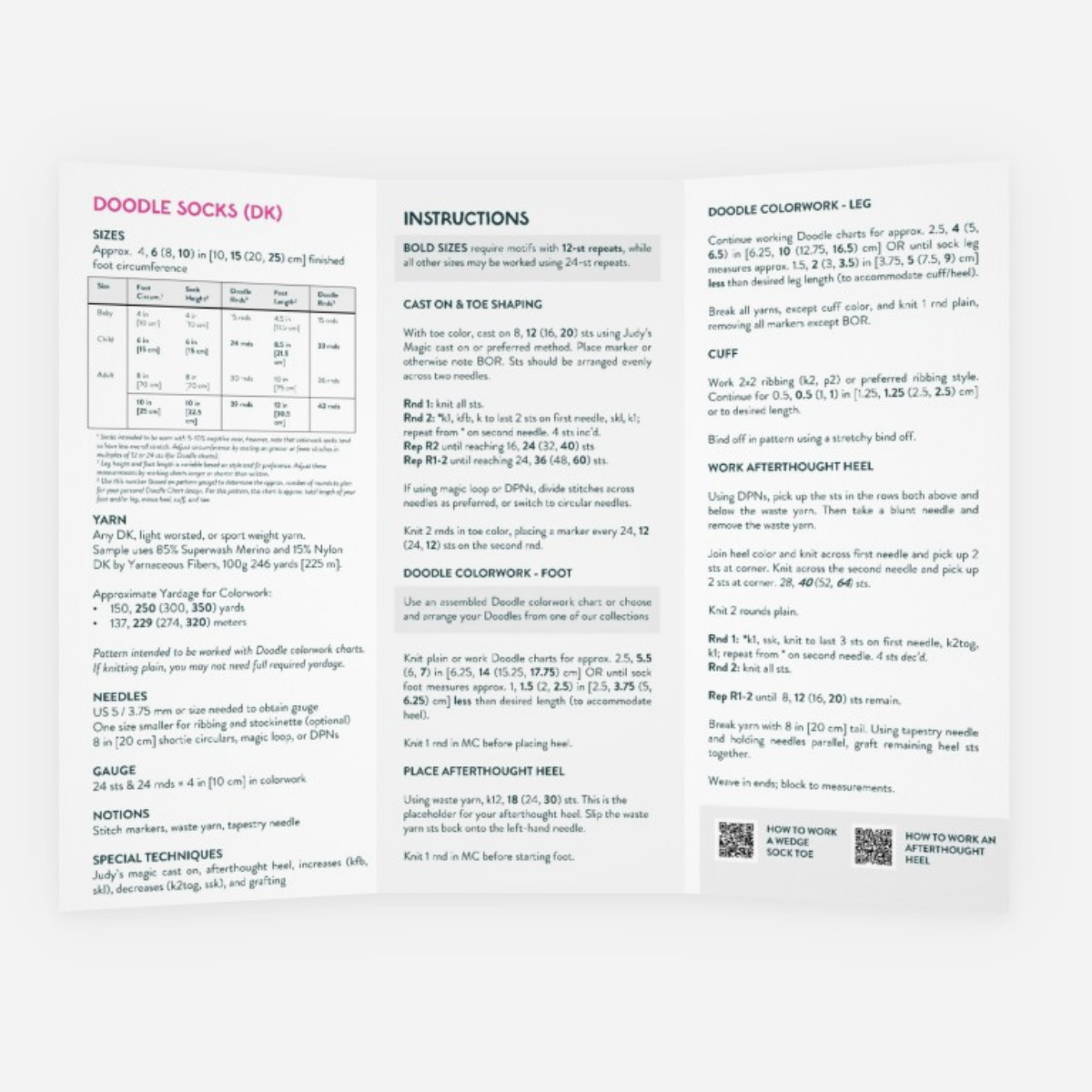Base Doodle Toe-up Socks - DK - Brochure - Pack of 10