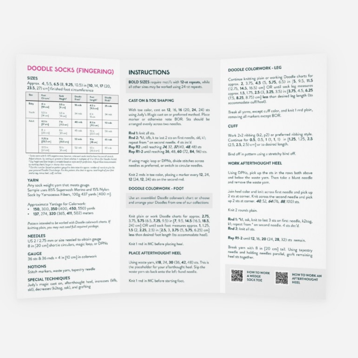 Base Doodle Toe-up Socks - Fingering - Brochure - Pack of 10