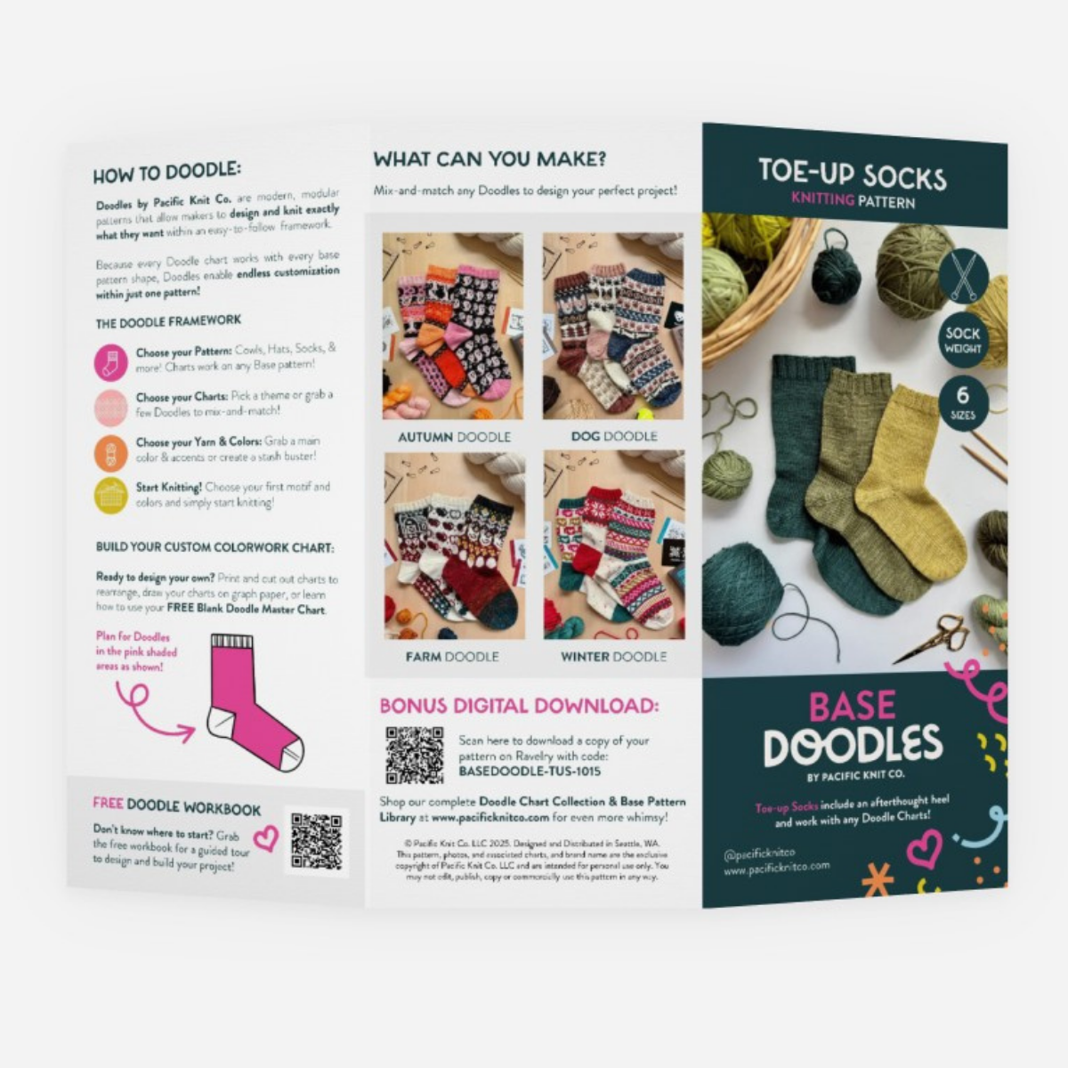 Base Doodle Toe-up Socks - Fingering - Brochure - Pack of 10