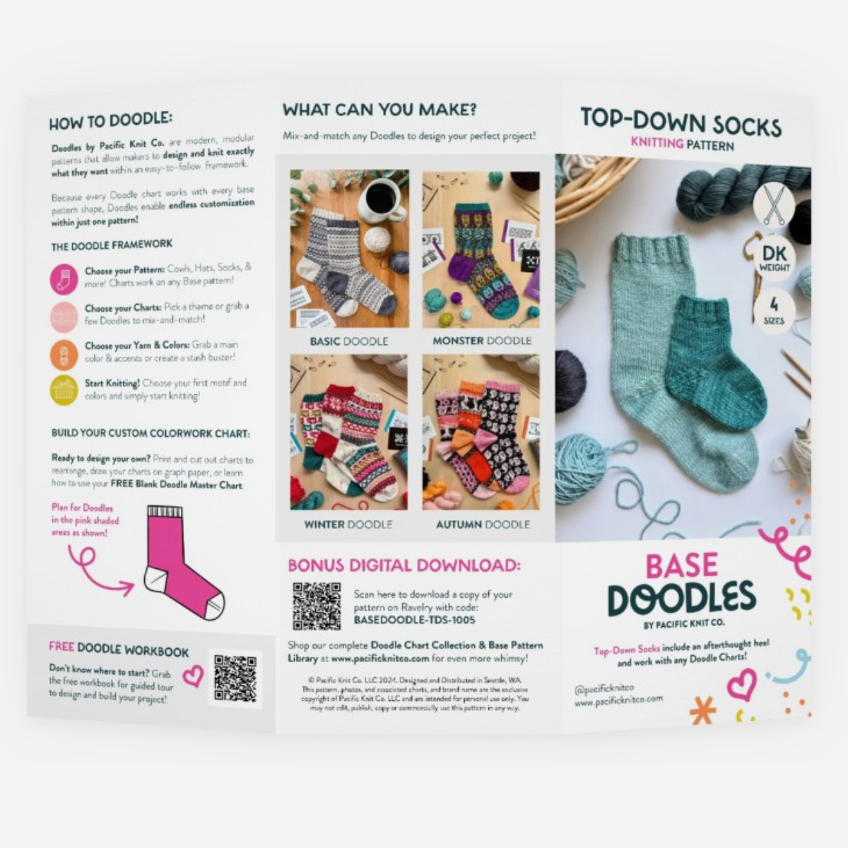 Base Doodle Top-Down Socks - DK - Brochure - Pack of 10