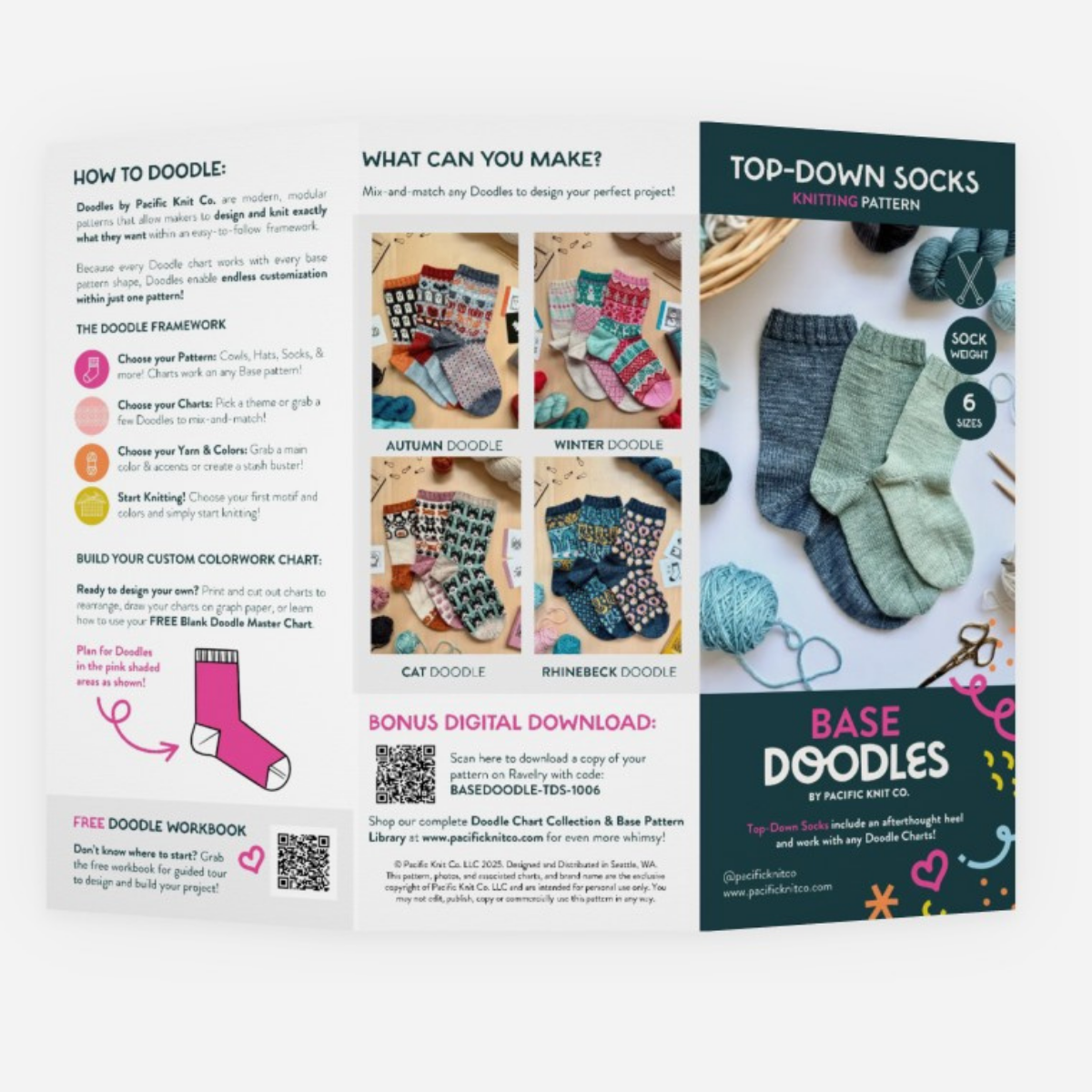 Base Doodle Top-Down Socks - Fingering - Brochure - Pack of 10
